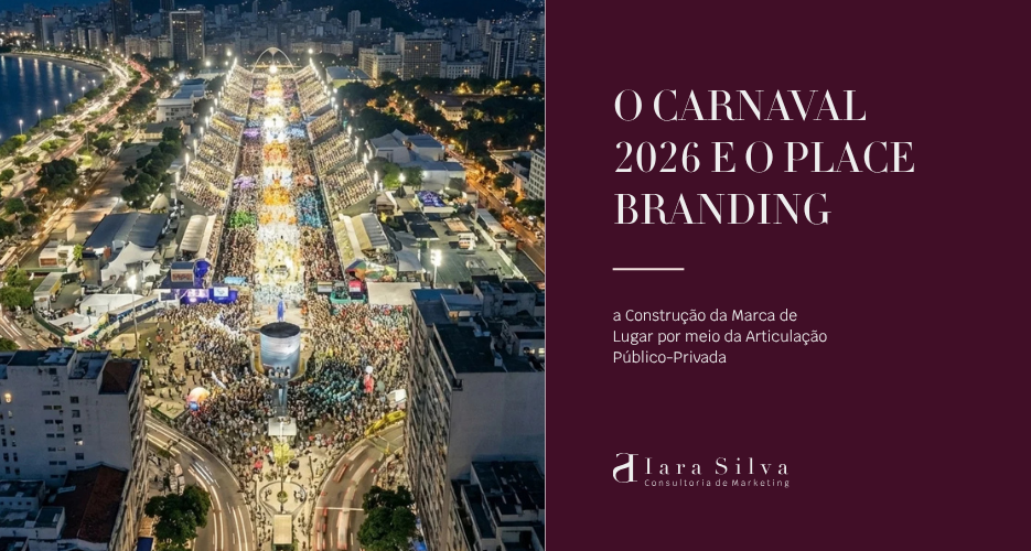Vista aérea do Rio de Janeiro durante o Carnaval, mostrando a cidade iluminada e organizada para grandes eventos, simbolizando o place branding, a gestão urbana e a articulação público-privada na construção da marca do lugar.