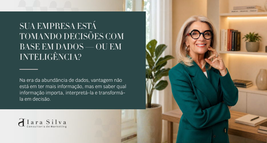 A imagem propõe-se a mostrar que as empresas tem abundância de informações com a IA, mas sem inteligência de mercado (transformar informações em decisões) esse volume por si só não orienta a concepção de estratégias. 